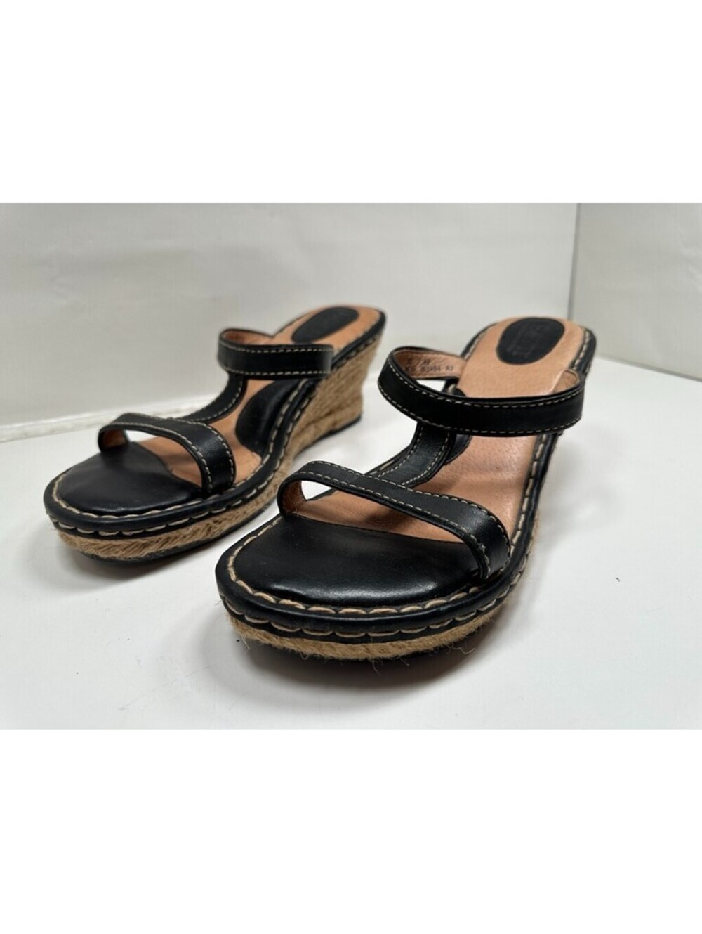 Born Black Leather Slide Wedge T-Strap Sandal W3494 Women's US 10 / 42 NICE